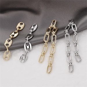 14K Gold Plated Rectangle Extension Chain, Gold Tone Extender Chain For Jewelry Making, Bracelet Extender Chain, Button Bead Connector Chain