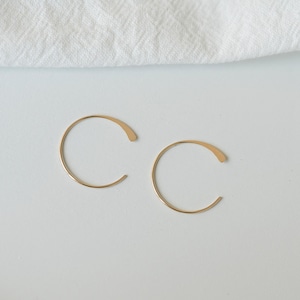 14K Gold Filled Circle Ear Wires Flat End, Gold Filled Hammered Round Earring Wires, Earring Component, C Shape Ear Wire Jewelry Findings
