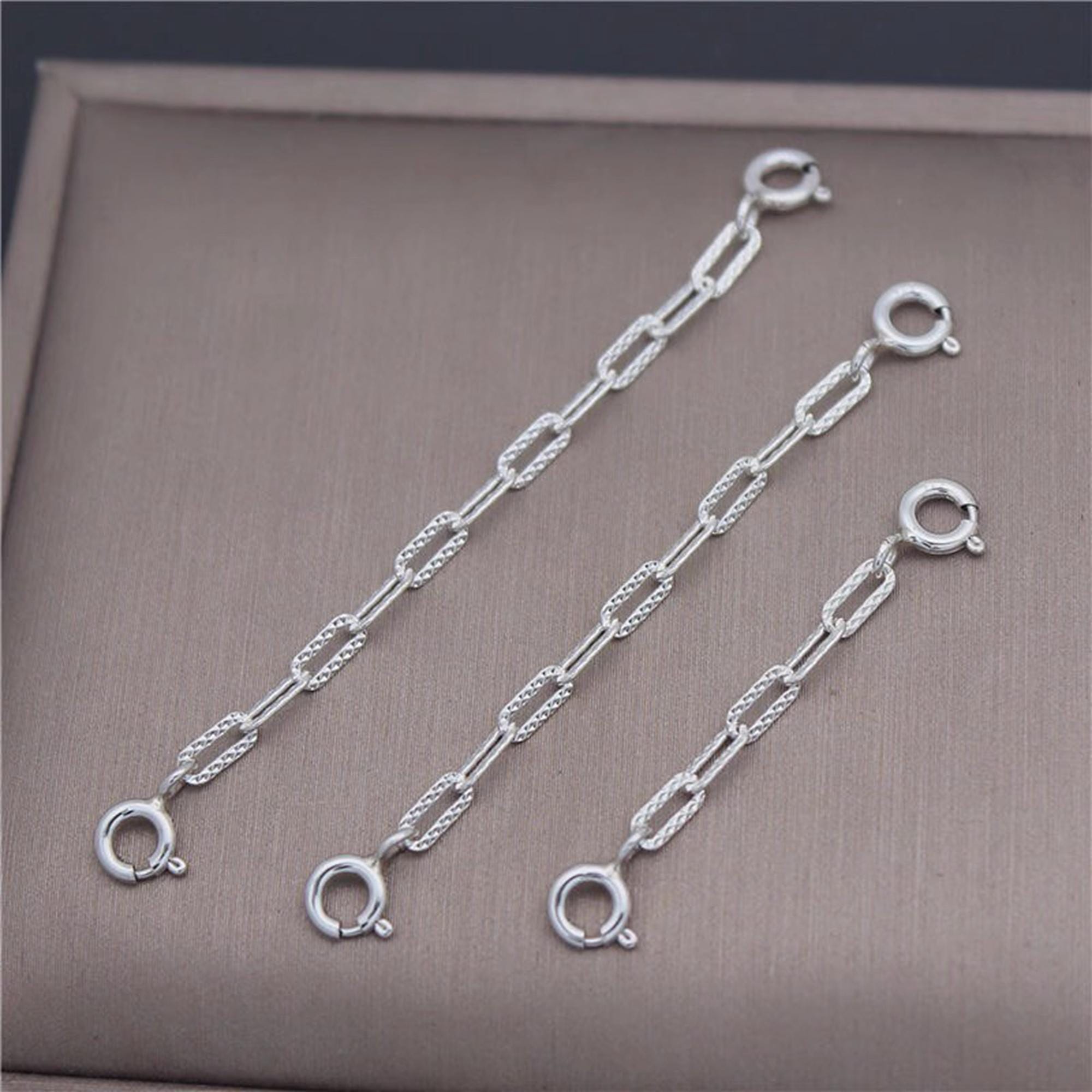 Sterling Silver Square Chain Extensions With Spring Clasp, 925