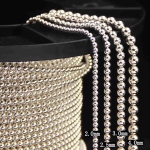 Sterling Silver Ball Chain, s925 Silver Ball Chain For Jewelry Making Supplies, Unfinished Ball Chain Necklace Bracelet 2.0mm 2.5mm 3mm 4mm