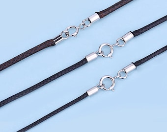 Waxkoordketting met veerringsluiting, koordketting, zwarte koordketting, dikte 1 mm 1,5 mm 2 mm Lengte 40 cm 45 cm 50 cm 55 cm 60 cm