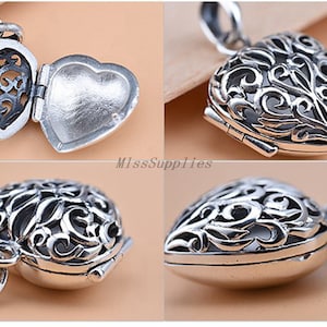 Sterling Silver Wish Box Pendant , s925 Silver Prayer Box Pendant For Jewelry Making Supplies, Locket  Pendant, Memory Box, Heart Vintage OM