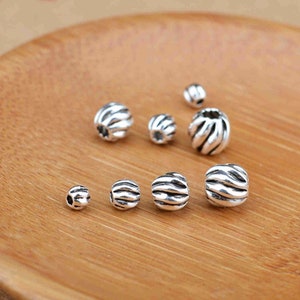 Sterling Silver Pumpkin Beads, Corrugated Bead, Festive Bead, Halloween Bead, Indigenous Bead, Bracelet Spacer, Tribal Bead, Round Bead