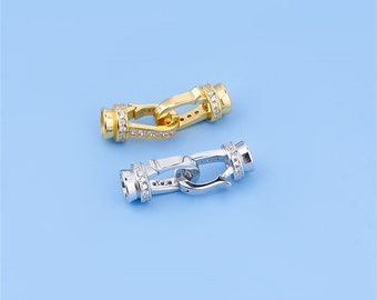 Tappo terminale per cordone in argento sterling CZ, Tappo terminale per cordoncino in pelle argento s925, Tappo terminale per cordoncino con chiusura a gancio, Connettore per tappo terminale per collana braccialetto