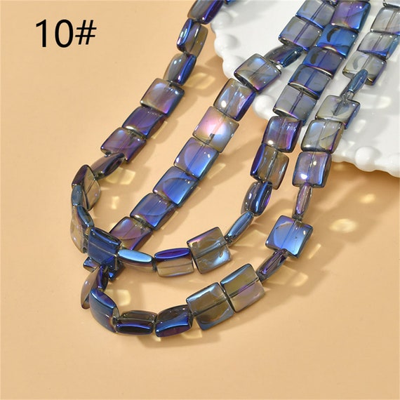 10 Perles Carrées En Verre Avec Inclusions Multicolores - 6x10mm, Perles Plates Pour Création Bijoux