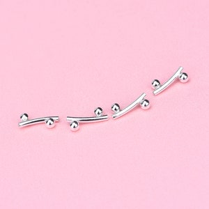 Sterling Silver Beads, Sterling Silver Bail Tube Beads, s925 Silver Curve Tube Bead w/ Ball End, Bracelet Plain Smooth Tube Bead 12.5mm