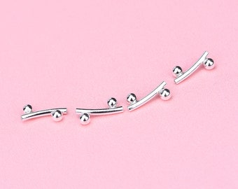 Sterling Silver Beads, Sterling Silver Bail Tube Beads, s925 Silver Curve Tube Bead w/ Ball End, Bracelet Plain Smooth Tube Bead 12.5mm