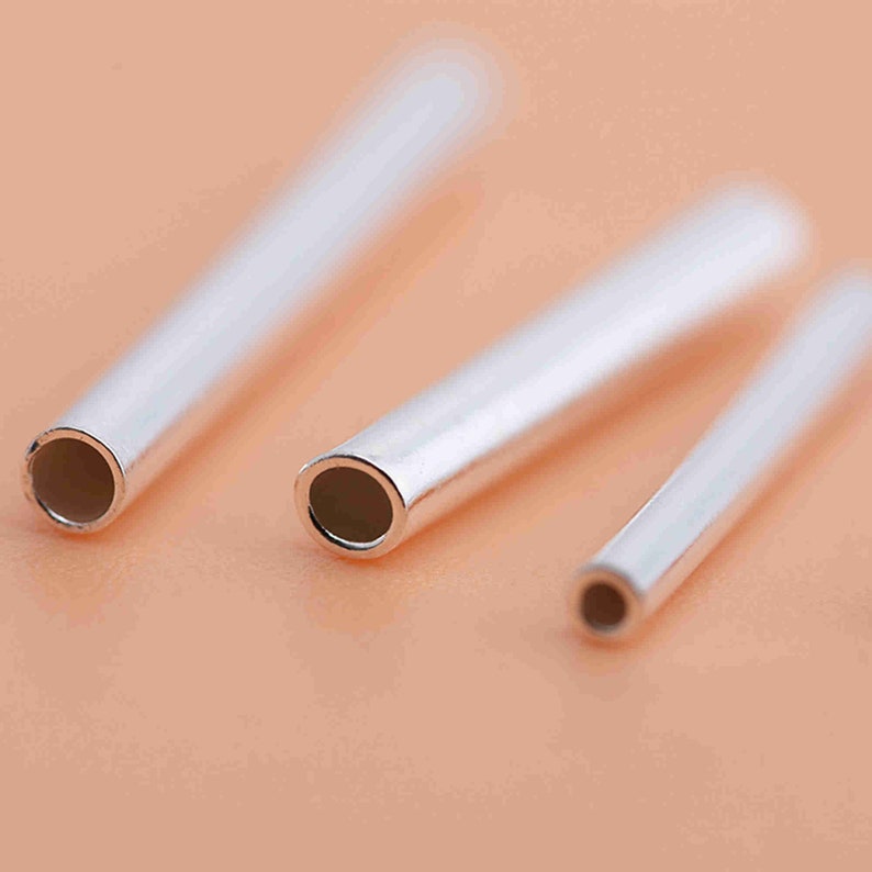 Silver Triangular Tube Sterling Silver Cylinder Tube Beads, Solid Silver Straight Tube Bead ...