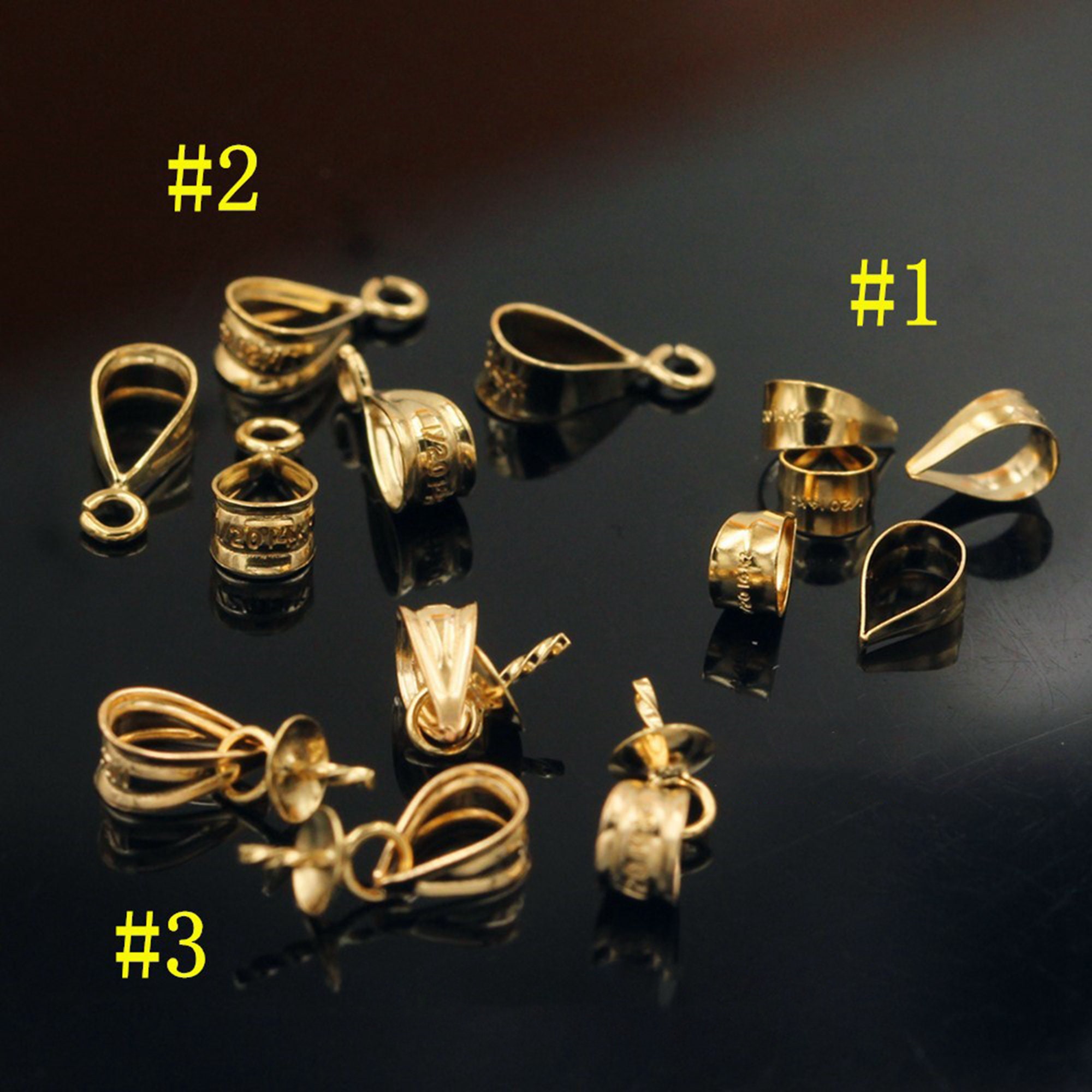15x4mm Gold Plated Brass Swinging 2-Part Pinch Bails For Pendants x2 -  Bails - Jewelry Findings - Supplies & Tools