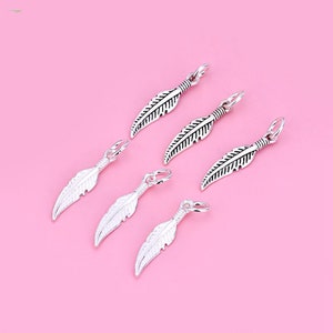 Sterling Silver Feather Charm Pendant, Bird Bracelet, Wing Necklace, Tribal Earring, Animals Jewelry, Angel Feather Charm, Charms In Bulk