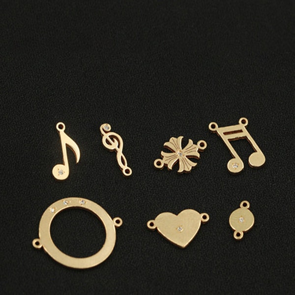 14K Gold Filled Heart Connector Charm, Gold Filled Cut Out Circle Charm, Bracelet Charm, Necklace Charm, Music Note Charm, Cross Connector