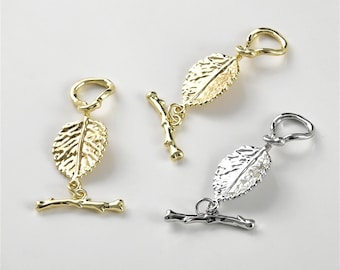 14K Gold Plated Leaf Toggle Clasp,Gold Textured Toggle Clasp For DIY Necklace Jewelry Making,Bracelet Clasp,Leaf Connector,Jewelry Closure
