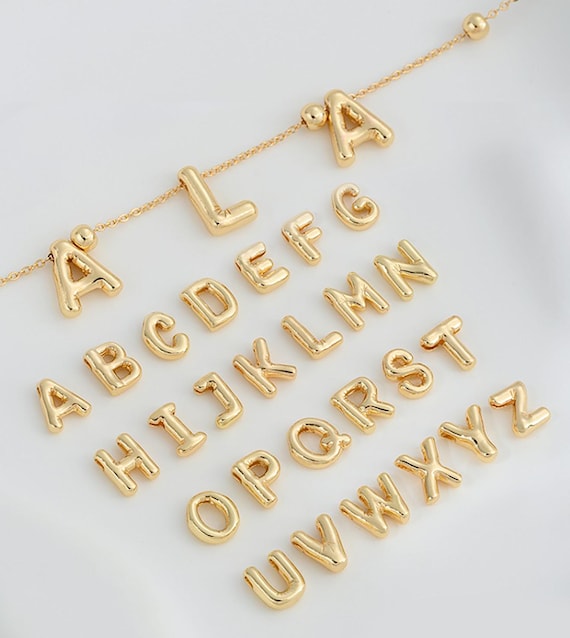 14K ゴールドメッキ文字ビーズ、アルファベットビーズ、イニシャル
