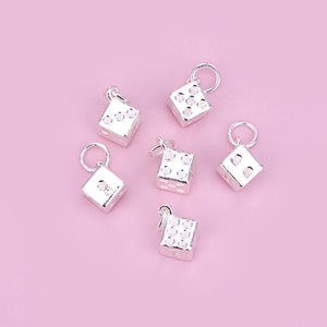 Sterling Silver Dice Charm Pendant, Casino Bracelet, Gambling Necklace, Game Earring, Small Charm, Craps Jewelry, Cube Charm, Charms In Bulk