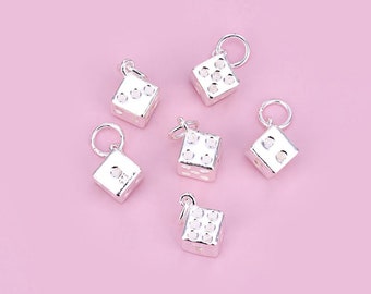 Ciondolo con dadi in argento sterling, braccialetto da casinò, collana da gioco d'azzardo, orecchino da gioco, piccolo ciondolo, gioielli dadi, ciondolo cubo, ciondoli all'ingrosso