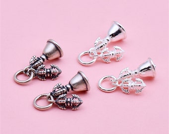 Sterling Silver Vajra Dorje Charm Pendant, Vajra Bell Bracelet, Tibetan Necklace, Buddhism Earring, Religious Jewelry, Vajrayana Charm