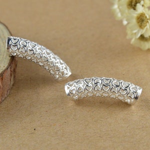 Sterling Silver Heart Beads, Love Bead, Valentine Bead, Romantic Bead, Friendship Bead,Bracelet Spacer,Sweetheart Bead,Amour Curve Tube Bead