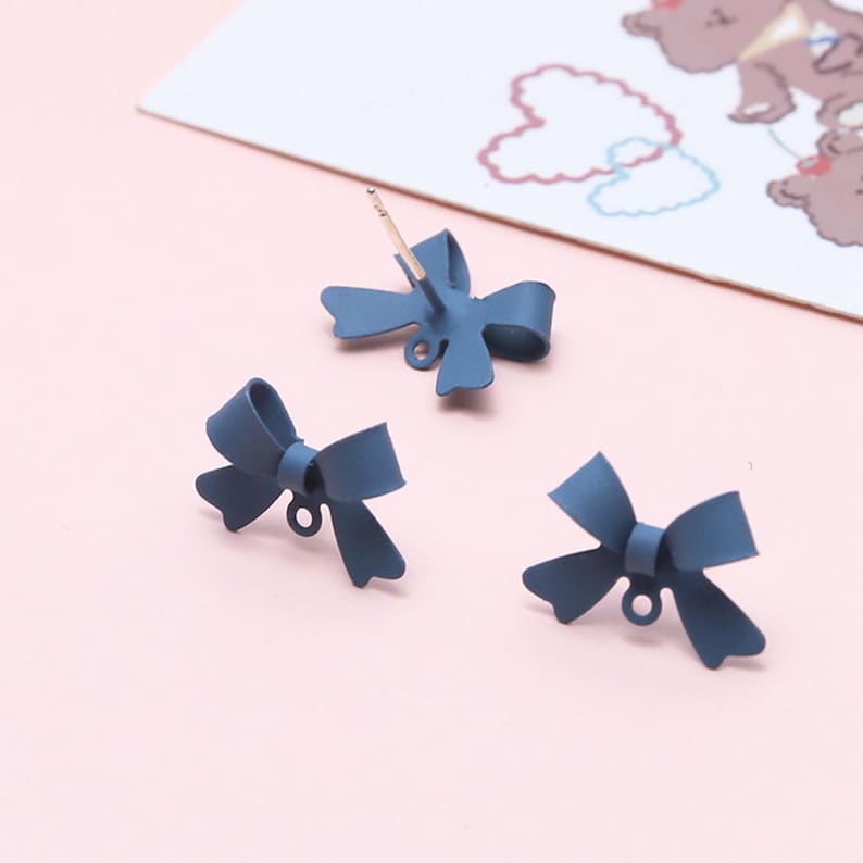 Colorful Bowknot Stud Earring W/loop, Ribbon Earring, Bow Tie Earrings ...