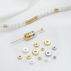 14K Gold Plated Pony Beads, Donut Bead, Flat Round Bead, Wheel Bead, Rondelle Bead, Bracelet Spacer, Seed Bead, Boho Bead 3mm 4mm 5mm 6mm