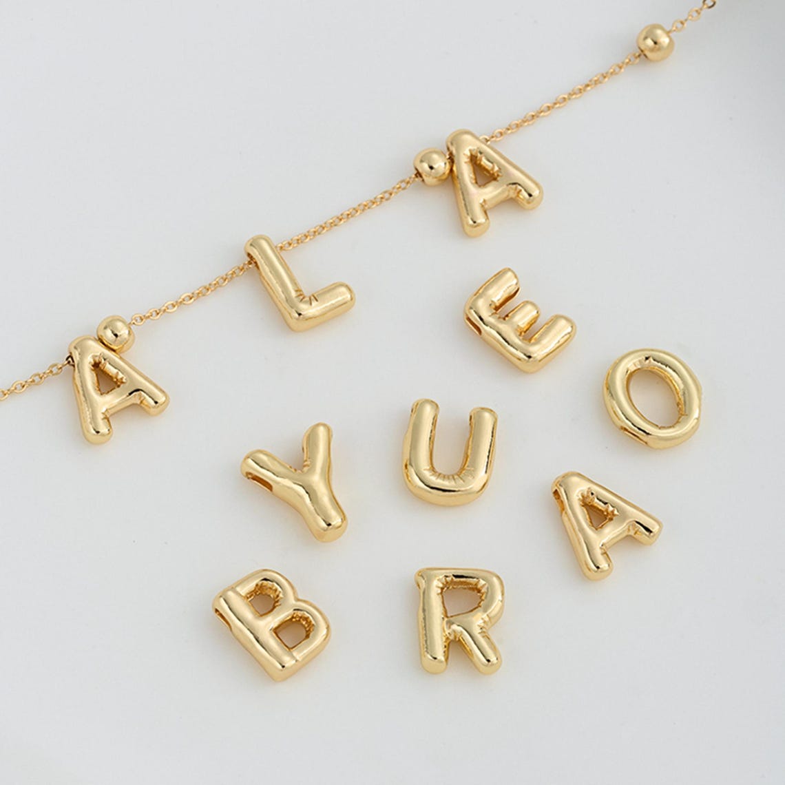 14K Gold Plated Letter Bead Charm,alphabet Bead,initial Bead,monogram ...