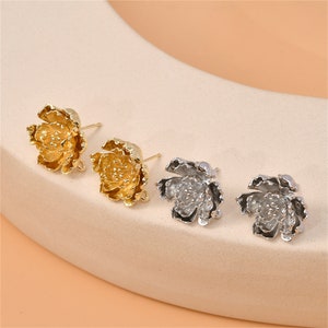 14K Gold Plated Peony Flower Earring Post w/ Loop, Floral Ear Post, Blossom Ear Stud, Ear Post, Women Post Earrings, Earring Component