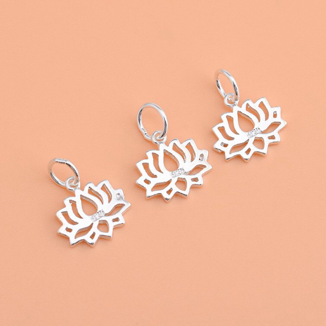 Sterling Silver Lotus Charm Pendant, Flower Bracelet, Spiritual