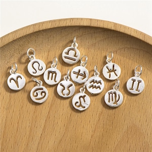 Sterling Silver Zodiac Round Charm Pendant, Zodiac Sign Bracelet, Star Sign Necklace,Stargazer Earring,Horoscope Jewelry,Constellation Charm
