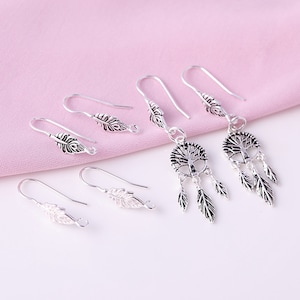 Sterling Silber Ohrring Haken, s925 Silber Ohrring Haken für Schmuckherstellung Zubehör, Blatt Ohrring Haken mit Schleife Offener Ring