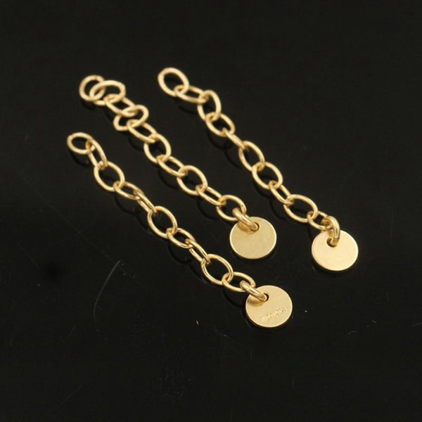 14K Gold Filled Chain Extensions, Gold Filled Cable Extender Chain For Bracelet w/ Round Disc Heart Charm Jewelry Making, Necklace Chain