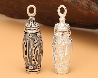 Colgante de plata de ley con mantra OM, colgante de plata 999 con forma de caja de oración, colgante tipo relicario, caja de recuerdos, caja de deseos budista para yoga y meditación.