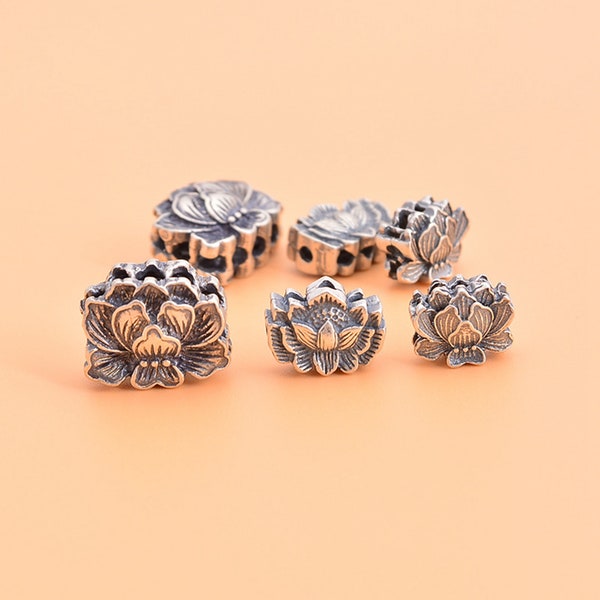 Sterling Silver Lotus Beads, Flower Bead, Yoga Bead, Meditation Bead, Buddhism Bead,Bracelet Spacer,Nature Bead,Rebirth Bead,Water Lily Bead
