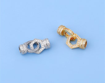 Tappo terminale per cordone esagonale in argento sterling CZ, Tappo terminale per cordoncino in pelle argento s925, Tappo terminale per cordoncino con chiusura a gancio, Connettore per tappo terminale per braccialetto