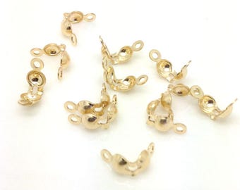 14K Gold Filled Ball Chain Closures, Gold Filled End Tip Cover, Fold Over Crimp Bead, Cover Ends, Knot Tip Cover Ends, Bead Tip Clamshell