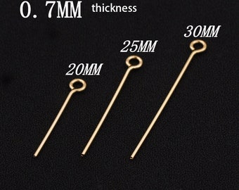 Épingles à oeil remplies d'or 14 carats, épingles à oeil remplies d'or pour fournitures de fabrication de bijoux, aiguilles dorées, fil épais de 0,41-0,64 mm de calibre 22-26