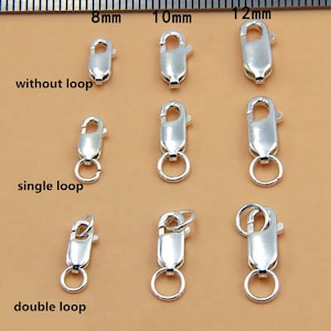 Sterling Silver Lobster Clasp with 2 Rings, S925 Silver Rectangle Trigger Clasps With Single Loop, Lobster Claw Clasps Closed Jump Ring