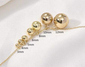 14K Gold Plated Round Charm Pendant, Ball Bracelet, Smooth Ball Necklace, Drop Earrings, Dainty Jewelry, 3mm 4mm 5mm 6mm 8mm 10mm 12mm