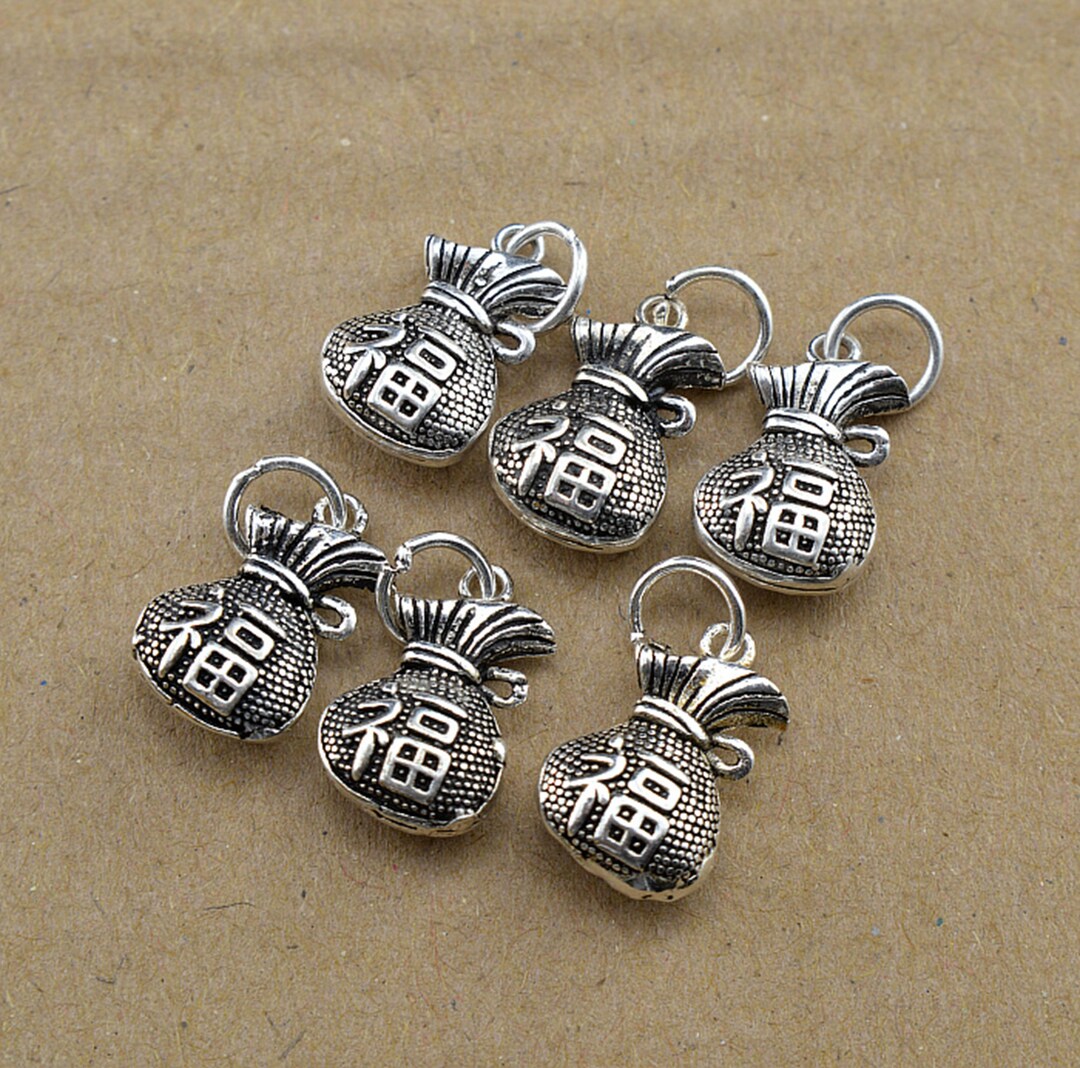 Sterling Silver Money Bag Charm Pendant, Lucky Bag Bracelet, Cash Bag