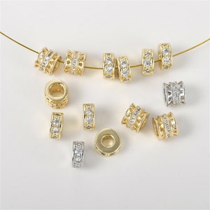 14k Gold Plated CZ Donut Beads, Rondelle Beads, Tire Beads, Wheel Beads, Flat Round Bead, Tube Bead with Multi Holes, Necklace Bracelet Bead