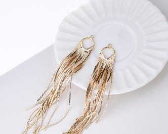 Gold Plated Tassel Charm Pendant, Chain Tassel Charm For Jewelry Making Supplies, Extender Chain, Earring Tassel Charm, Long Tassel 13*113mm