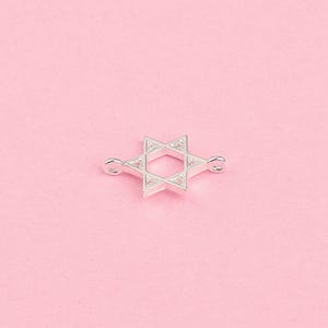 Sterling Silver Star of David Connnector Charm, s925 Silver Hexagram Bracelet, Magen David Charm, Talisman Earring, Six-pointed Star Charm