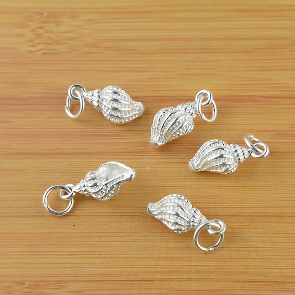 Sterling Silver Conch Charm Pendant, Beach Bracelet, Ocean Necklace, Seashell Earring, Small Charm, Tropical Jewelry, Seaside Charm