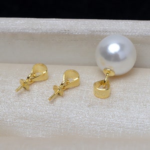 Sterling Silver Pendant Setting, s925 Silver Plain Pendant Setting For Jewelry Making Supplies, Half Drilled Pearl Mounts, Peg & Cup