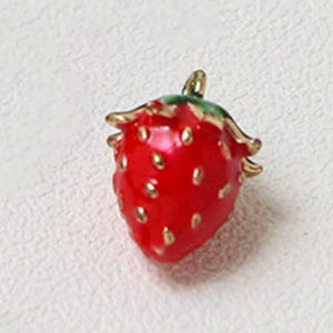 Gold Plated Enamel Strawberry Charm Pendant, Fruit Charm For Jewelry Making Supplies, Necklace Charm, Sweet Bracelet, Food Necklace 10*13mm