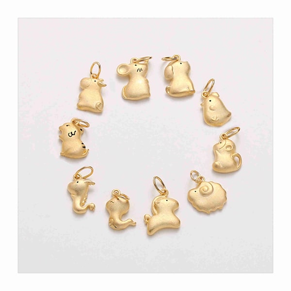 Gold Plated over Sterling Silver Twelve Zodiac Charm, Animals Charm, Silver Twelve Zodiac Charm, Necklace Charms Bulk, Bracelet Charm Bulk