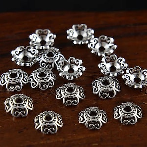 Sterling Silver Bead Caps, s925 Silver Beads Cap For Jewelry Making Supplies, Bracelet Beads Cap, Flower Bead Caps 6mm 8mm