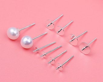 Sterling Silver Pearl Cup Post with Double Notch 3mm 4mm 5mm 6mm, 925 Sterling Silver Cup Earring Post, Ear Post Cup, Earring Component