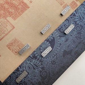 Sterling Silver Rectangle Tube Beads, Cloud Bead, Swirl Bead, Spiral Bead, Large Hole Bead, Spacer Bead, Necklace Bead, Bracelet Bead 13mm