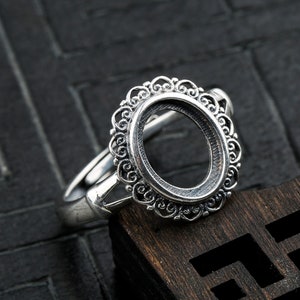Sterling Silver Ring Setting, s925 Silver Oval Bezel Cup Setting, Sterling Silver Ring Blanks, Adjustable Ring Blanks 8*10mm