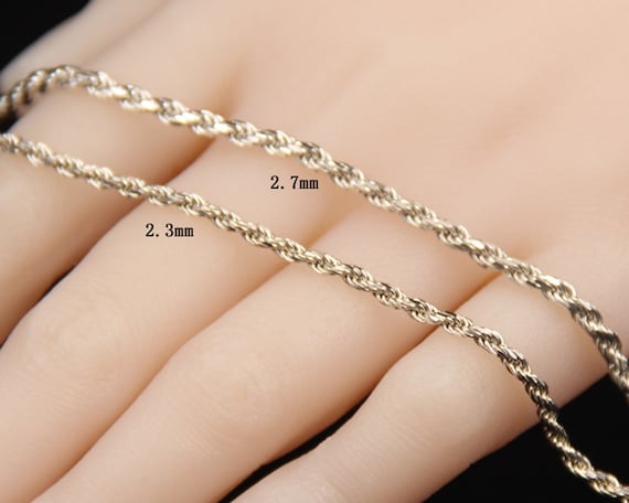Sterling Silver Rope Chain, s925 Silver Rope Chain For Jewelry Making Supply,Unfinished Rope Chain Necklace Bracelet 1.6mm 1.7mm 2.3mm 2.7mm