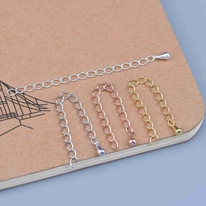 Sterling Silver Extension Chain, s925 Silver Extender Chain For Jewelry Making Supplies, Bracelet Extender Chain With Drop Rose Gold